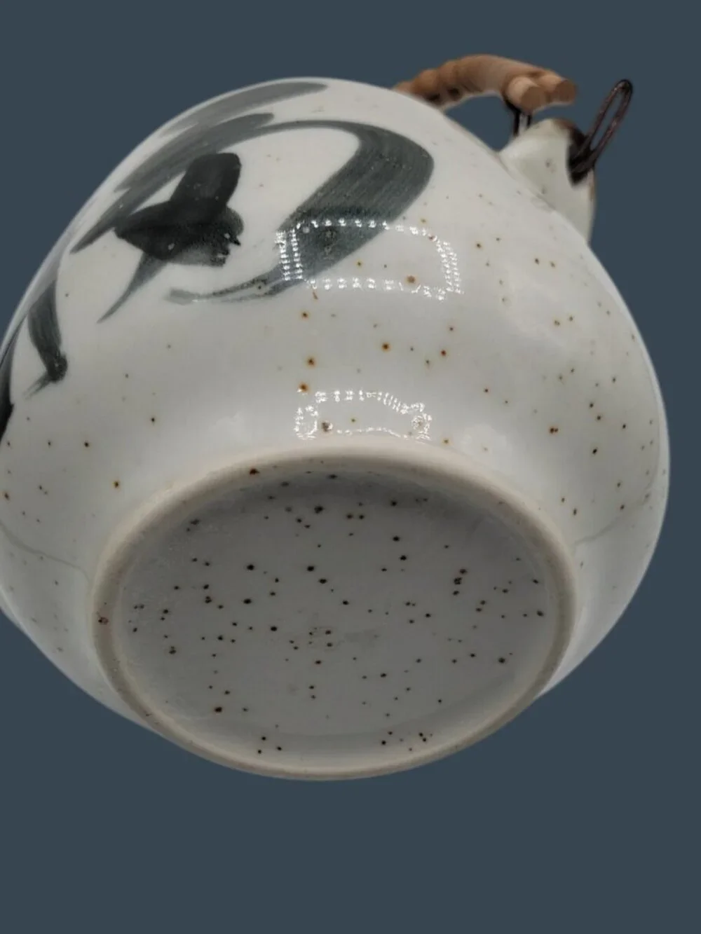 Vintage OMC Japanese Salt Glazed Teapot 1960s Dobin Bamboo Handle Missing Lid